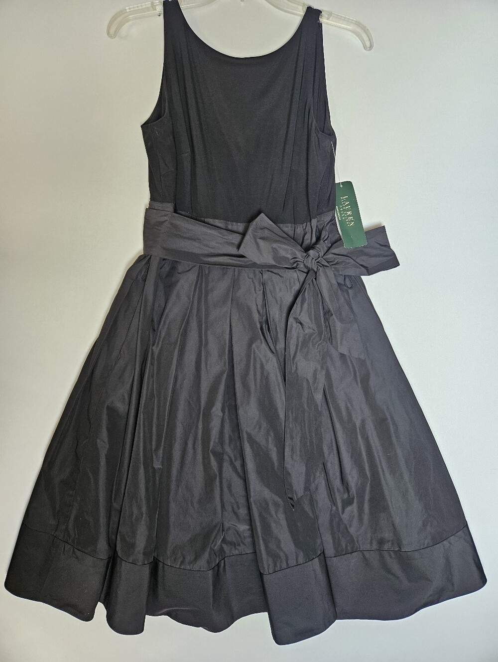 Lauren Ralph Lauren Black Sleeveless Fit & Flare Midi Dress Size 6 NWT Bow Sash